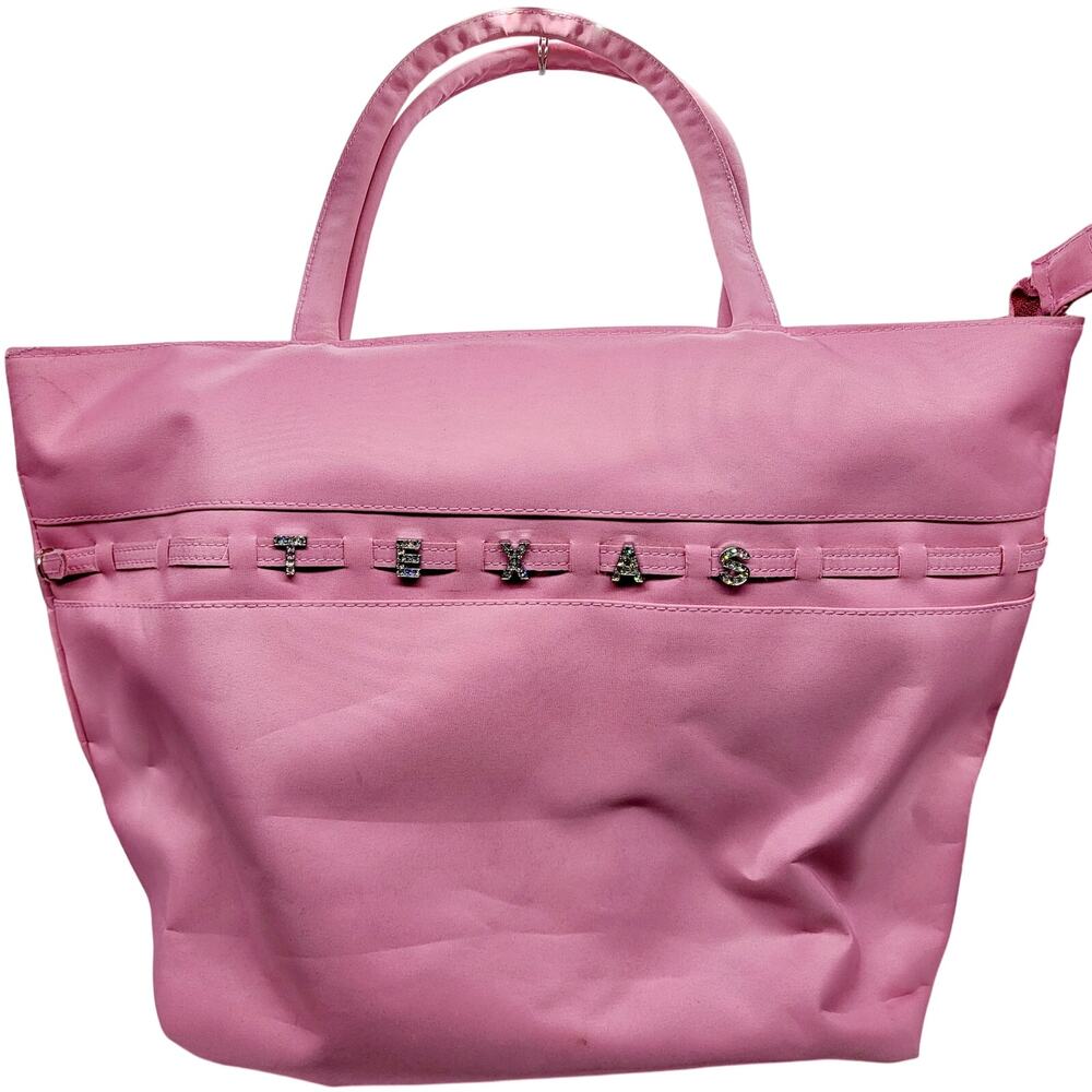 TEXAS Bubble Gum Pink Rhinestone Nylon Double Handle Satchel Tote Bag Unbranded